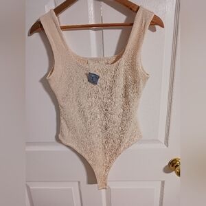 Cream textured tank bodysuit size large NWT